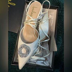 Lulu's Malloryy White Satin Lace-Up Heels